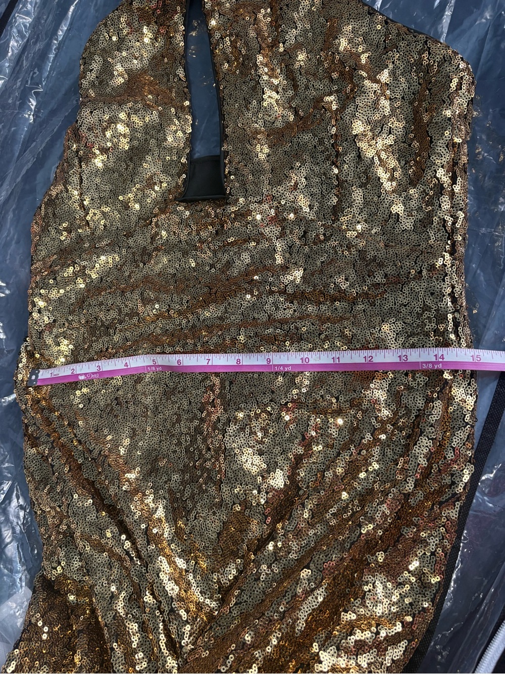 Gold Sequin Dress with Black Feathers SOLD OUT - Picture 9 of 10